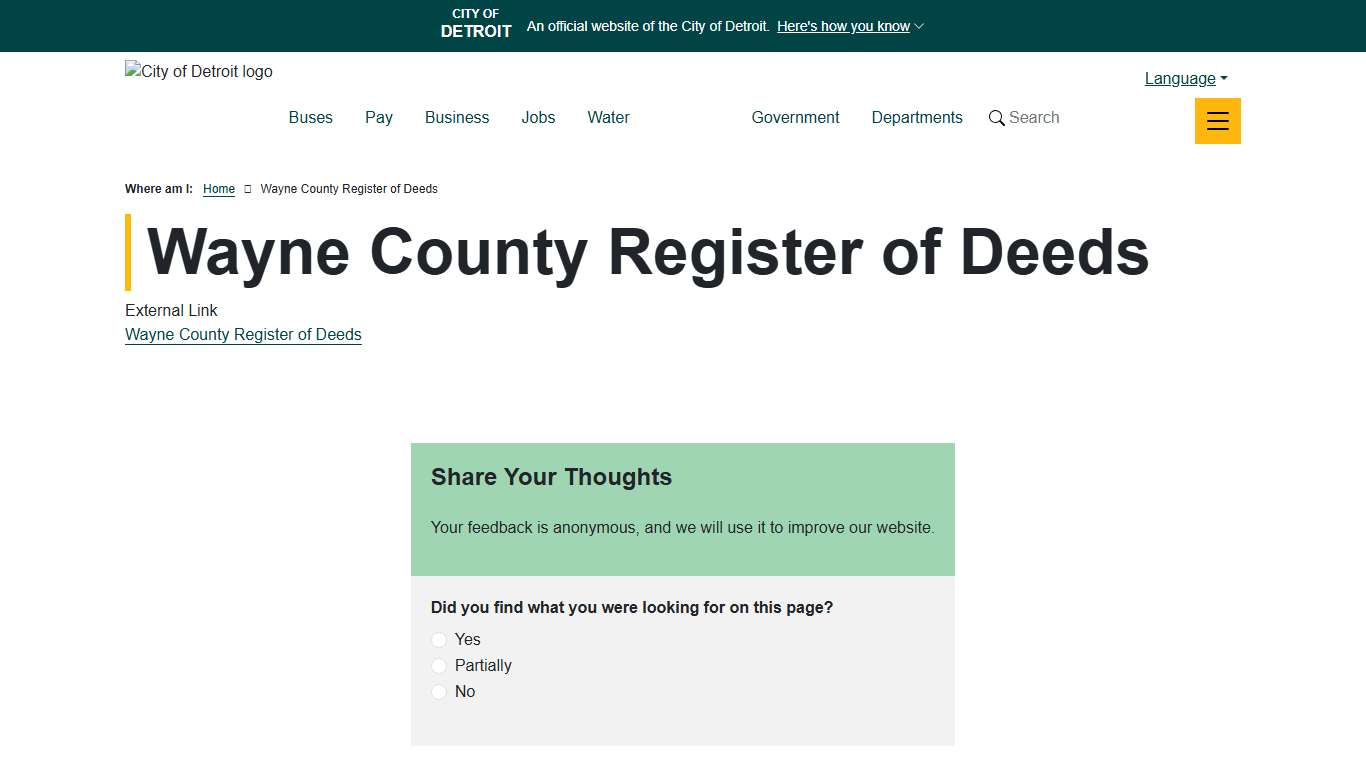 Wayne County Register of Deeds | City of Detroit